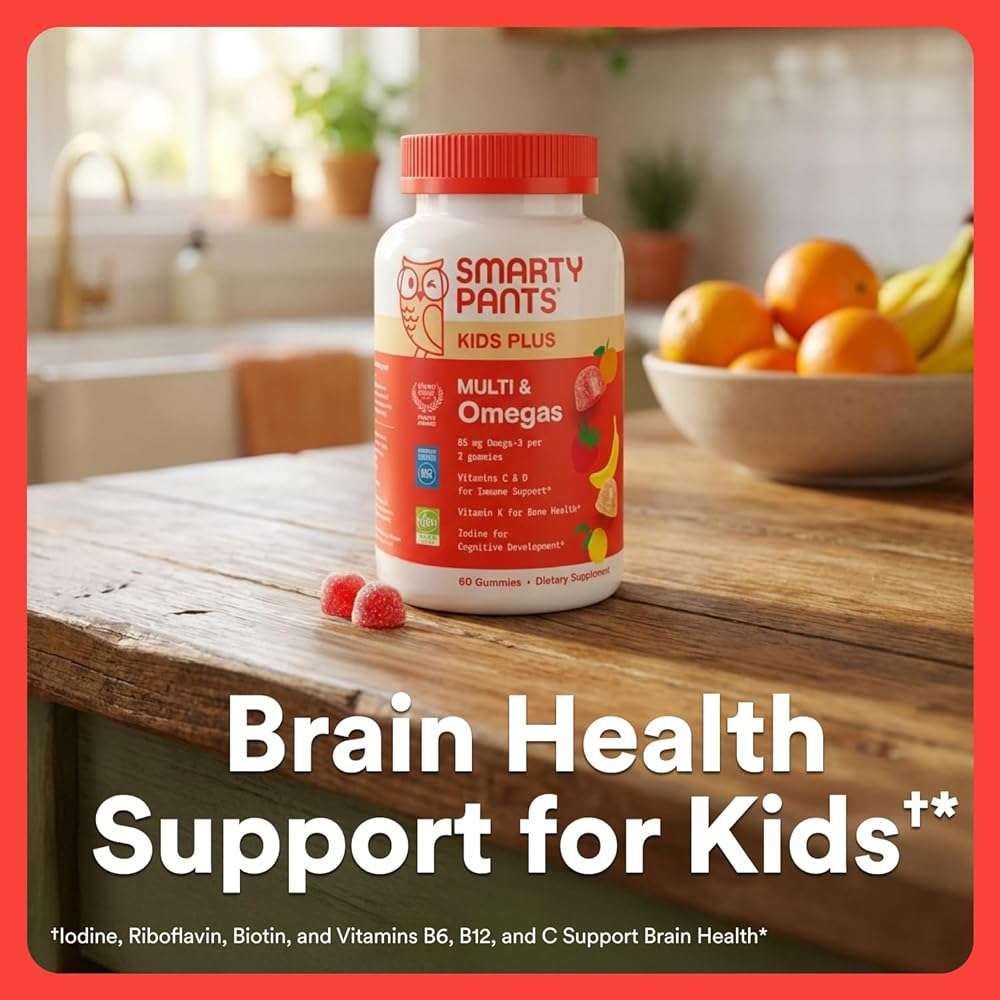 SmartyPants Kids Multivitamin Gummies with Omega 3 DHA/EPA, Vitamins D3, C, B12, B6, A, K, and Zinc, Gluten Free, Clean Label, Three Fruit Flavors, 60 Gummies (30 Day Supply) - Image 2