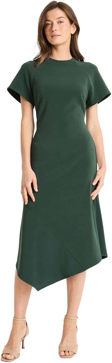 Maggy London Women's Elegant Midi Dress with Asymmetrical Hemline - Short Sleeve Fitted Bodice - Versatile Cocktail Dress - Image 1