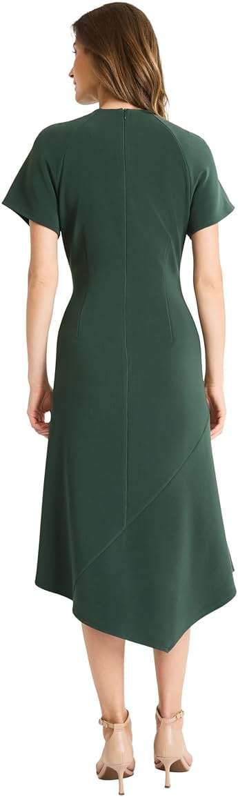 Maggy London Women's Elegant Midi Dress with Asymmetrical Hemline - Short Sleeve Fitted Bodice - Versatile Cocktail Dress - Image 3