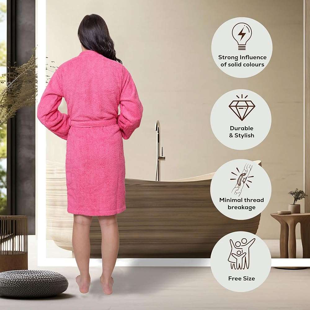 GOLD TEXTILES Premium Terry Cloth Robes for Women Lightweight Short Bathrobe, Adjustable Towel Robe Belt with Collar - Image 2