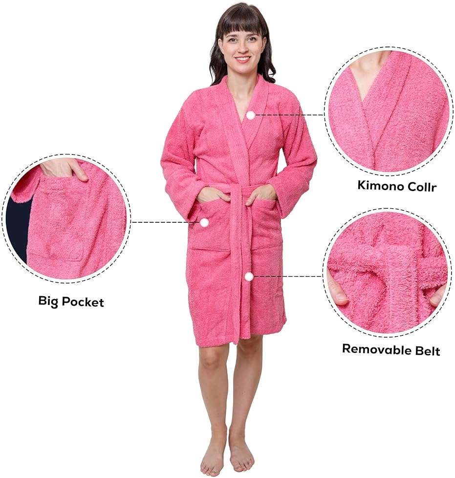 GOLD TEXTILES Premium Terry Cloth Robes for Women Lightweight Short Bathrobe, Adjustable Towel Robe Belt with Collar - Image 3