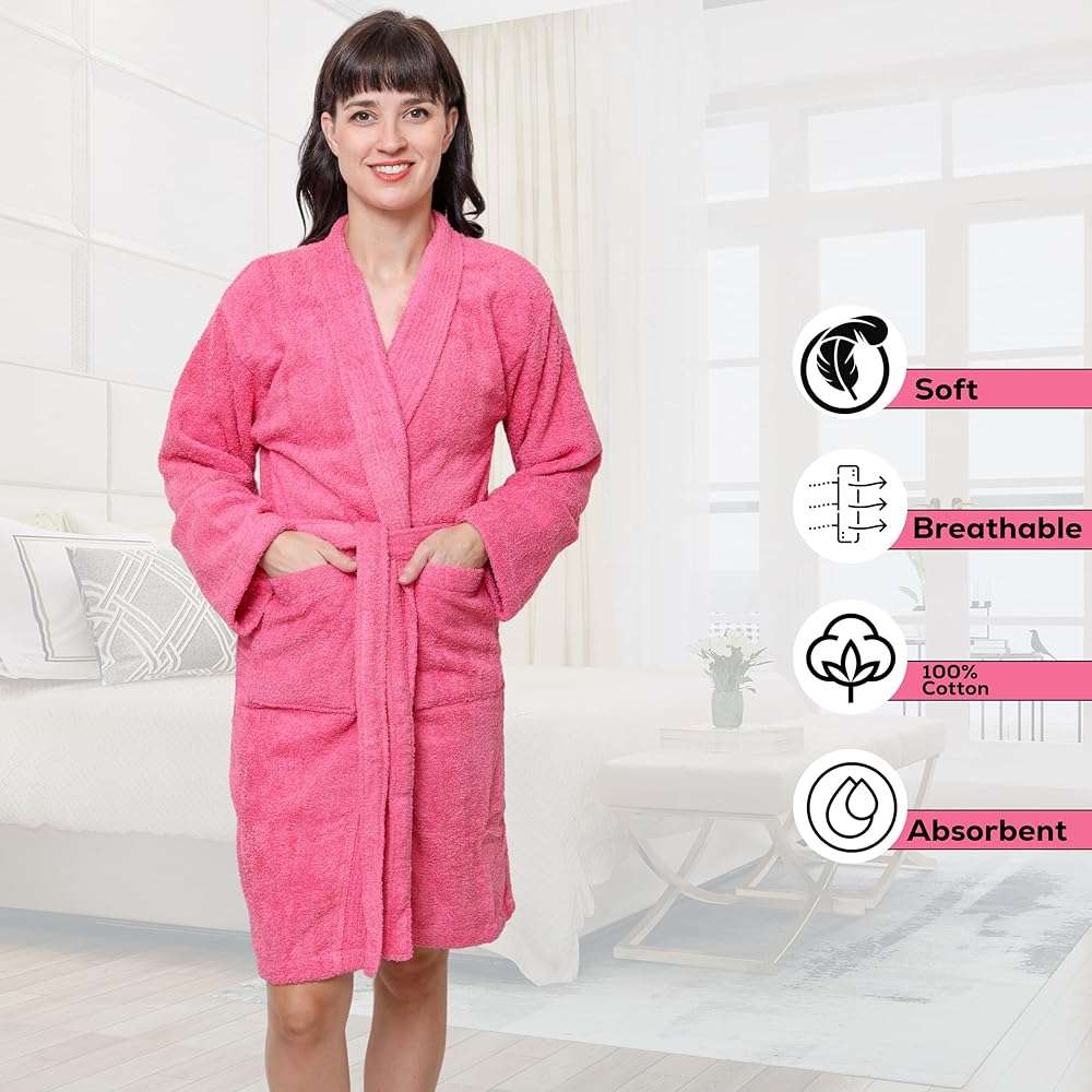 GOLD TEXTILES Premium Terry Cloth Robes for Women Lightweight Short Bathrobe, Adjustable Towel Robe Belt with Collar - Image 4