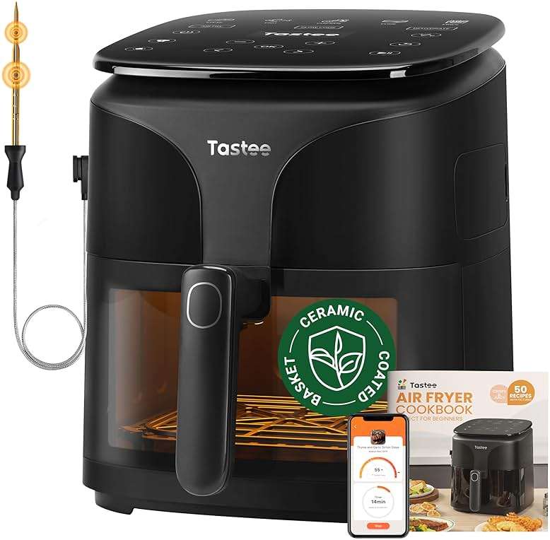 Tastee Ceramic Air Fryer, 8-in-1 Compact 5.5QT AirFryers, 450°F Digital Airfryer Dehydrator with Smart Probe, 24 Presets One-touch Cooking, In-app Recipes with Window, Dishwasher-safe & Non-stick - Image 1