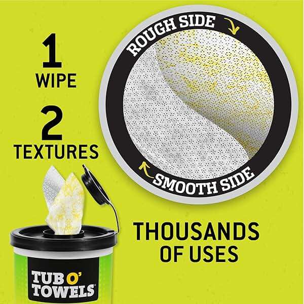 Tub O' Towels TW75 Heavy-Duty Multi-Surface Cleaning Wipes – Dual Texture 10" x 12" XL, 75 Count – Removes Grease, Tar, Oil, Paint, Ink & Tough Stains – Degreaser for Home, Garage, Auto & Workshop - Image 3