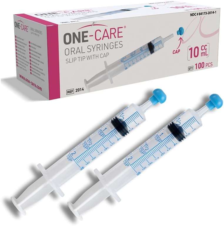 100 Pack, ONE-CARE 10ml Oral Syringe with Cap - Sterile, Individually Wrapped - (100 Syringes 10ml), Slip Tip, Uses include oral administration of medicine for infants, adults and animals - Image 1