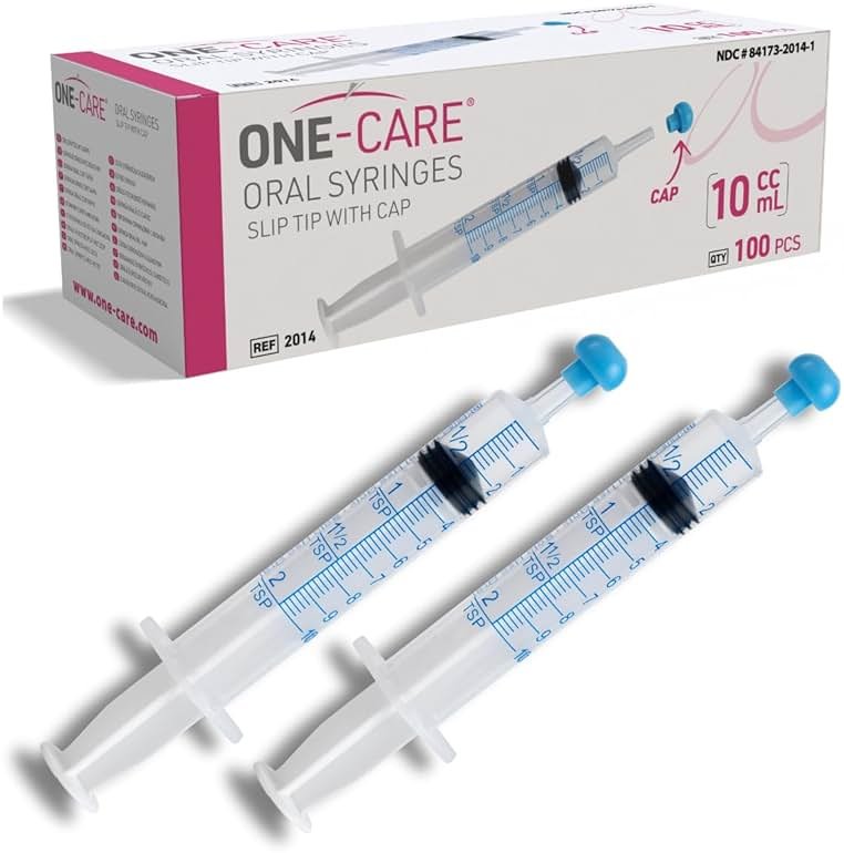 100 Pack, ONE-CARE 10ml Oral Syringe with Cap - Sterile, Individually Wrapped - (100 Syringes 10ml), Slip Tip, Uses include oral administration of medicine for infants, adults and animals - Product Image