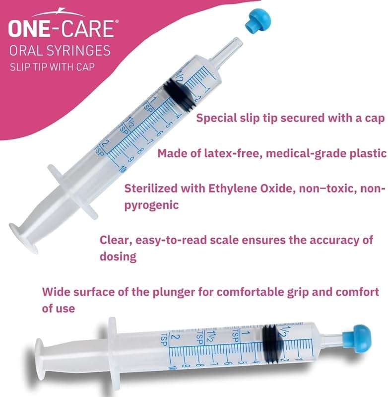 100 Pack, ONE-CARE 10ml Oral Syringe with Cap - Sterile, Individually Wrapped - (100 Syringes 10ml), Slip Tip, Uses include oral administration of medicine for infants, adults and animals - Image 3