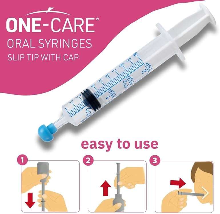 100 Pack, ONE-CARE 10ml Oral Syringe with Cap - Sterile, Individually Wrapped - (100 Syringes 10ml), Slip Tip, Uses include oral administration of medicine for infants, adults and animals - Image 4