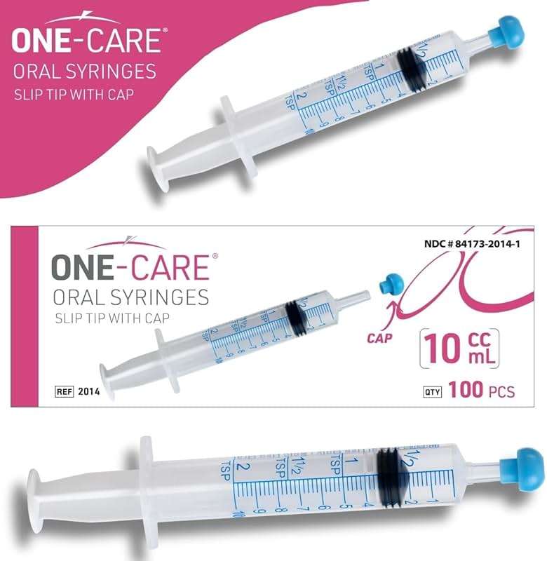 100 Pack, ONE-CARE 10ml Oral Syringe with Cap - Sterile, Individually Wrapped - (100 Syringes 10ml), Slip Tip, Uses include oral administration of medicine for infants, adults and animals - Image 7