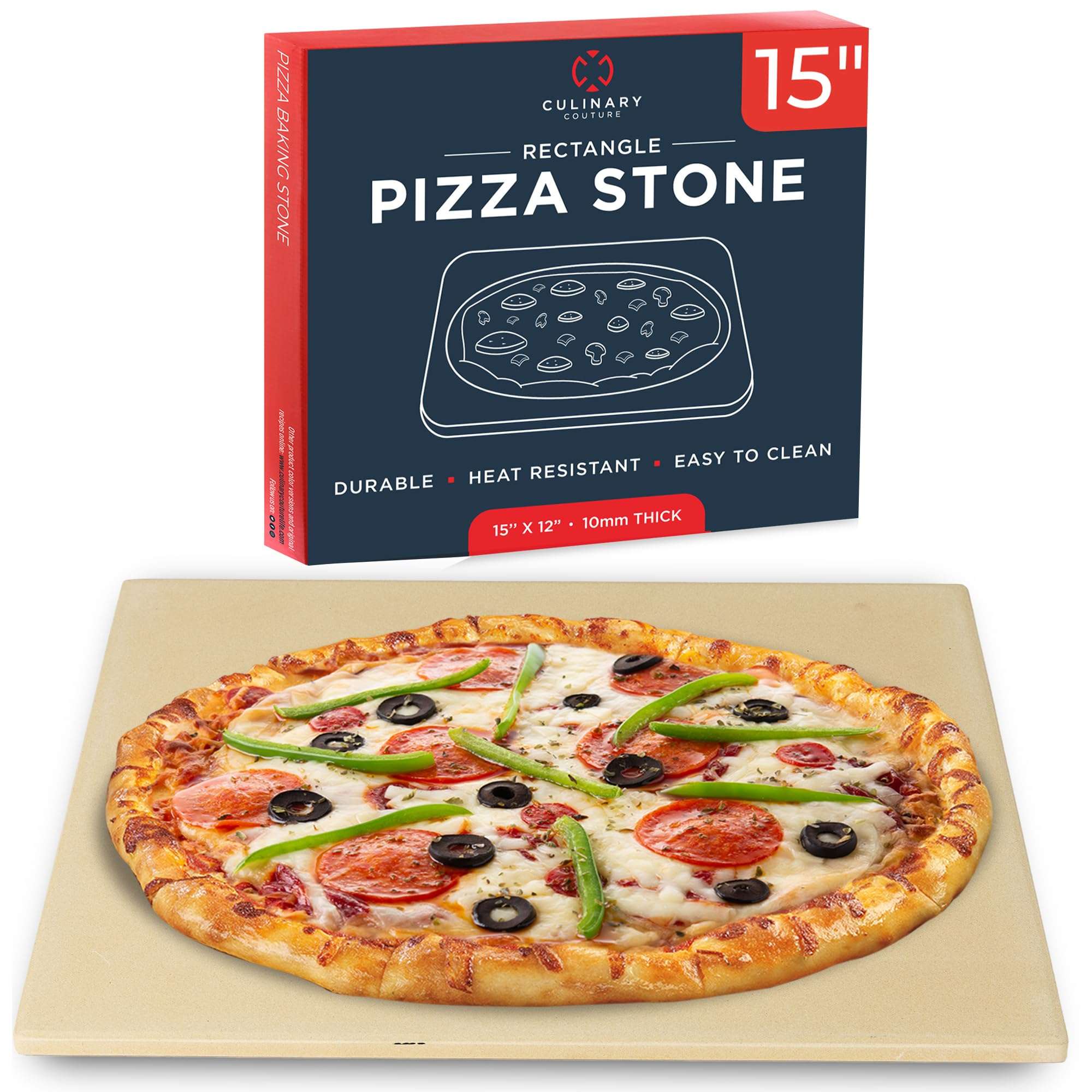 Large Pizza Stone for Oven – 15 x 12 inch Rectangular Pizza Stone for Grill, Even Heating for Perfect Crispy Crusts! Crack Resistant and Easy to Clean, Pizza Making Accessories - Image 1