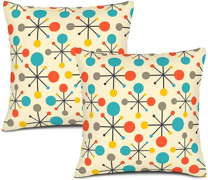 Waiyear Mid Century Modern Atomic Throw Pillows Covers 18"x18" Set of 2, Retro Decorative Pillow Cases for Couch Sofa Living Room,Yellow Cushion Covers - Image 1