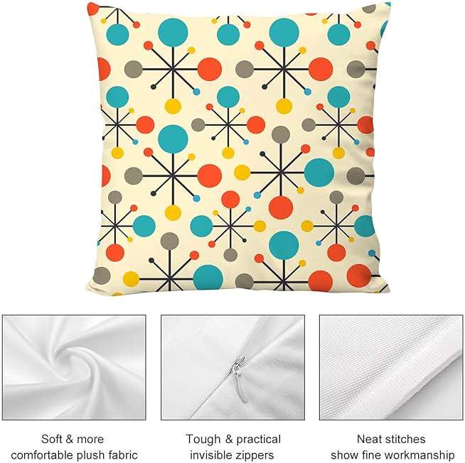 Waiyear Mid Century Modern Atomic Throw Pillows Covers 18"x18" Set of 2, Retro Decorative Pillow Cases for Couch Sofa Living Room,Yellow Cushion Covers - Image 6