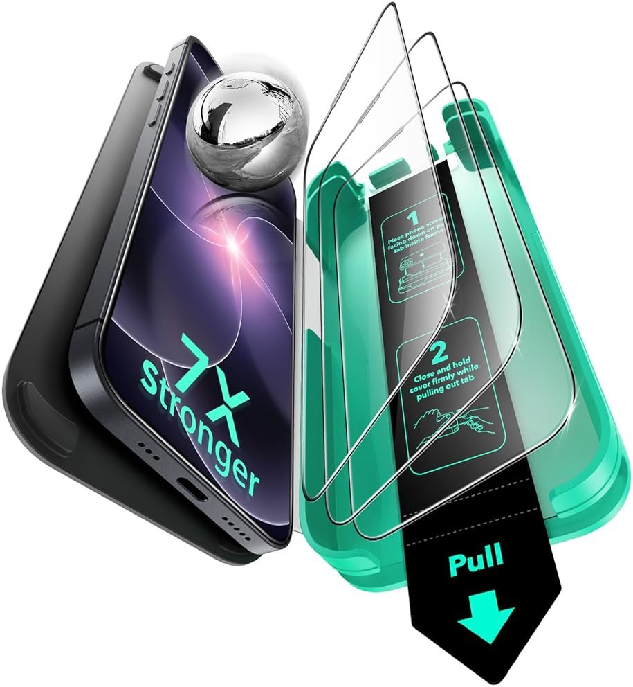 ESR 3 Pack 9H+ Glass for iPhone 17e/iPhone 16e/iPhone 14/iPhone 13/13 Pro Screen Protector, [Military Grade Shatterproof, Armorite Ultra-tough Full Coverage Tempered Glass with UltraFit Tray - Product Image