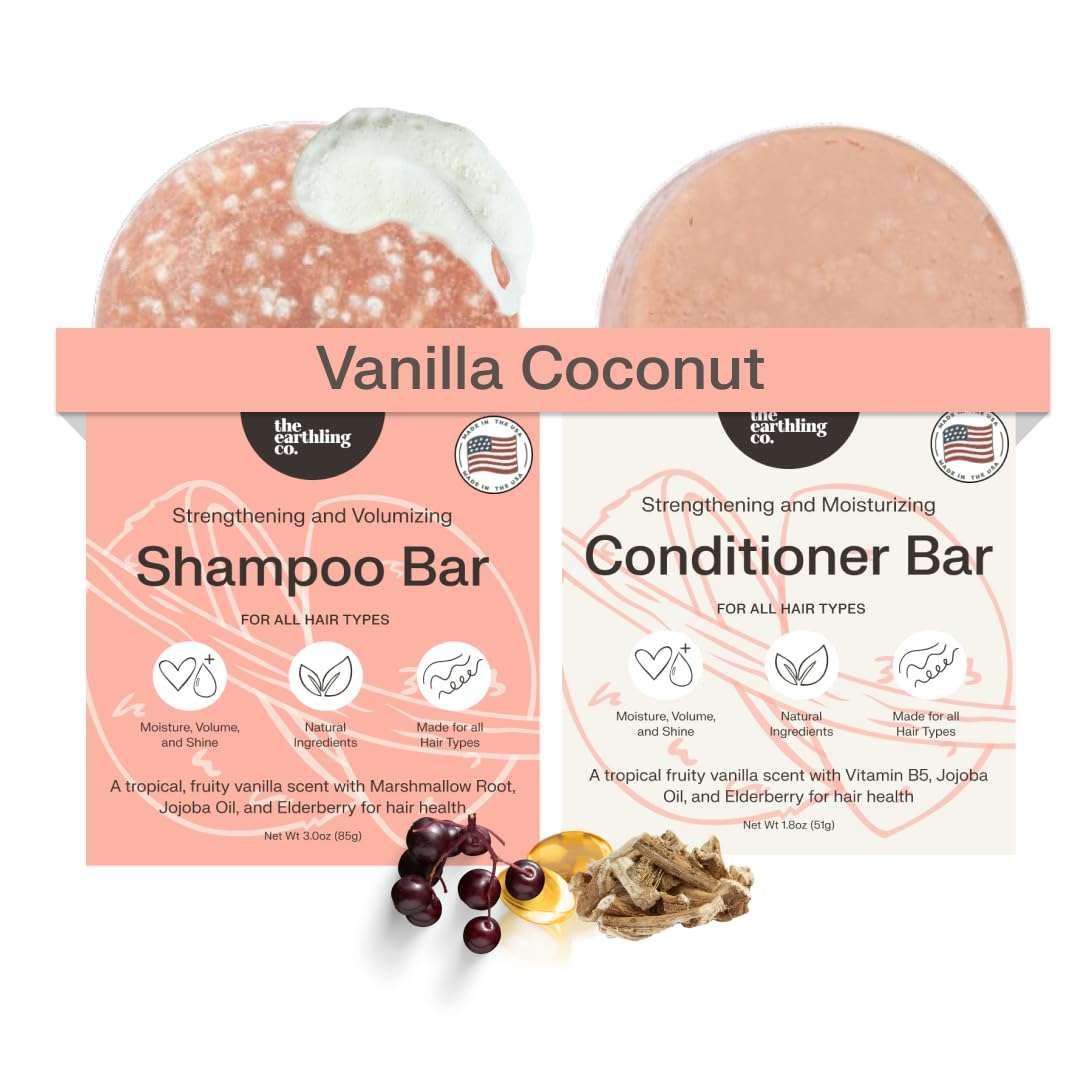 The Earthling Co. Volumizing Shampoo & Conditioner Bar Set For Thickening, Fullness, Strength, and Growth - Sulfate, SIlicone, Paraben Free for Thin, Flat, Fine Hair - Made in USA (Vanilla Coconut) - Image 1