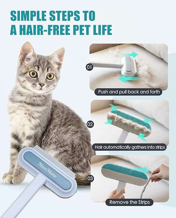 MecoMeow Pet Hair Removal Brush for Couch, Durable, Reusable, Washable Lint Cleaner for Dog and Cat Hair, Gentle on Furniture, Effective on Carpets, Clothing, Bedding-Basic - Image 4