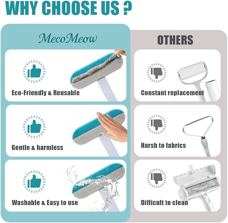 MecoMeow Pet Hair Removal Brush for Couch, Durable, Reusable, Washable Lint Cleaner for Dog and Cat Hair, Gentle on Furniture, Effective on Carpets, Clothing, Bedding-Basic - Image 7
