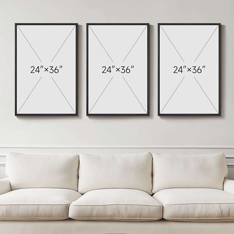Large Framed Neutral Abstract Wall Art for Living Room, 3 Piece Modern Canvas Prints Paintings Artwork for Walls, Black and Beige Pictures for Living Room Hallway Stair Office Wall Decor 24x36 Inch - Image 3