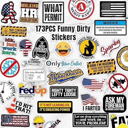 173 PCS Hard Hat Stickers for Adults - Funny (Dirty) for Water Bottle, Laptop, Helmet, Cars, Tool Box, Cars - Blue Collar Stickers for Men, Waterproof - Image 5