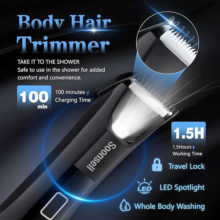 Soonsell Manscape Beard Trimmer for Men,Body Hair Trimmer for Men,4 IN1 Men's Grooming Kit,LED Display,Waterproof,Wet/Dry Trimmer - Image 3