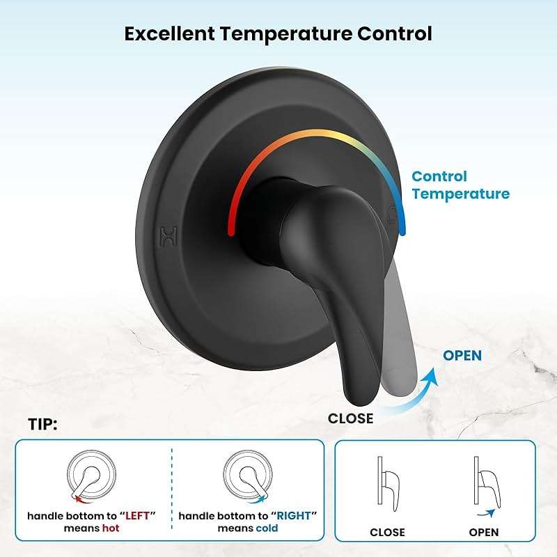 gotonovo Bathroom Shower Head Kit High Pressure Combo System Shower Faucet 6 Modes ABS Handheld Spray Shower Trim Kit Valve Included Shower Head and Handle Set Matte Black - Image 8