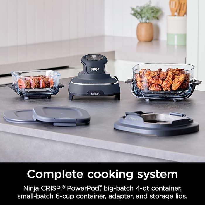 Ninja Crispi 4 in 1 Glass Air Fryer, 450°F, Non Toxic, 4QT and 6 Cup Containers with Lids, Dishwasher Safe, Cyberspace Gray, 1 Count, FN101GY - Image 3
