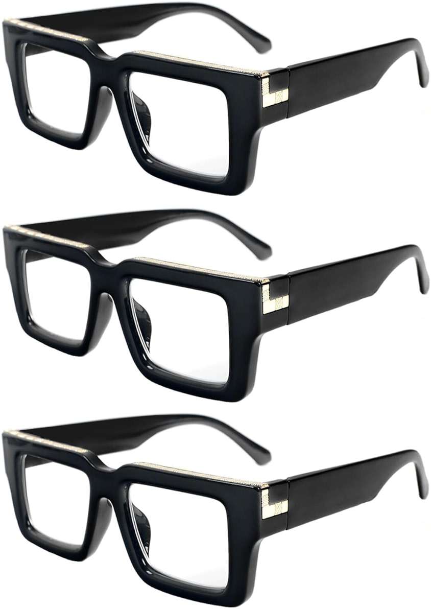 REAVEE 3 Pack Reading Glasses for Women Men, Blue Light Blocking Readers Stylish Square with Spring Hinge - Image 1