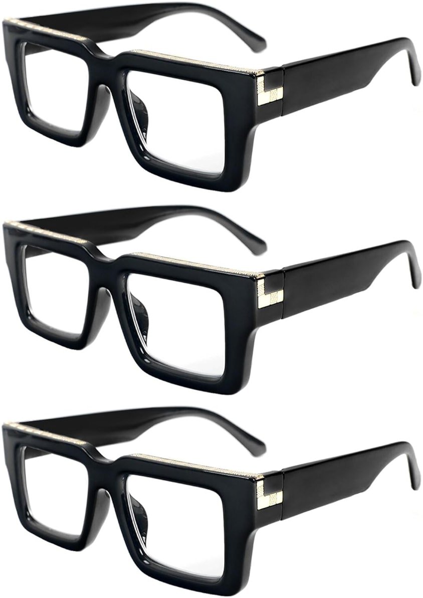 REAVEE 3 Pack Reading Glasses for Women Men, Blue Light Blocking Readers Stylish Square with Spring Hinge - Product Image