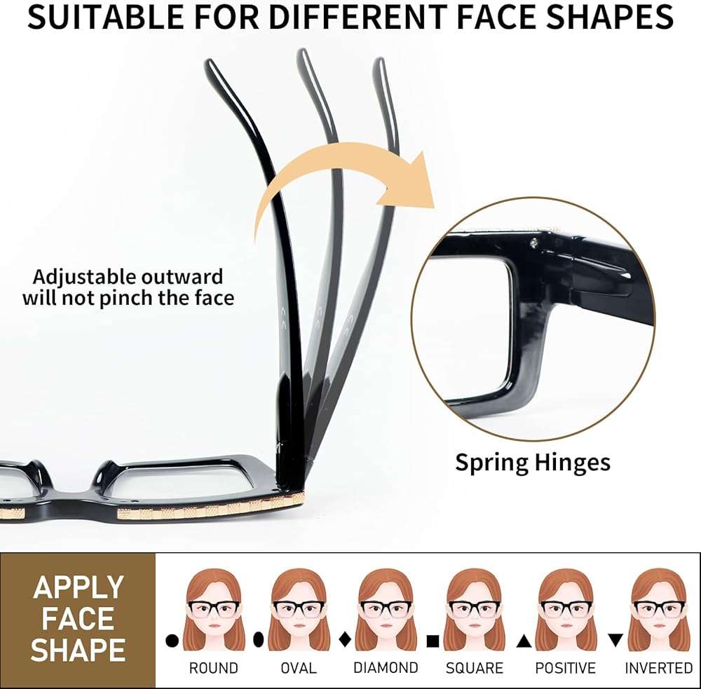 REAVEE 3 Pack Reading Glasses for Women Men, Blue Light Blocking Readers Stylish Square with Spring Hinge - Image 6