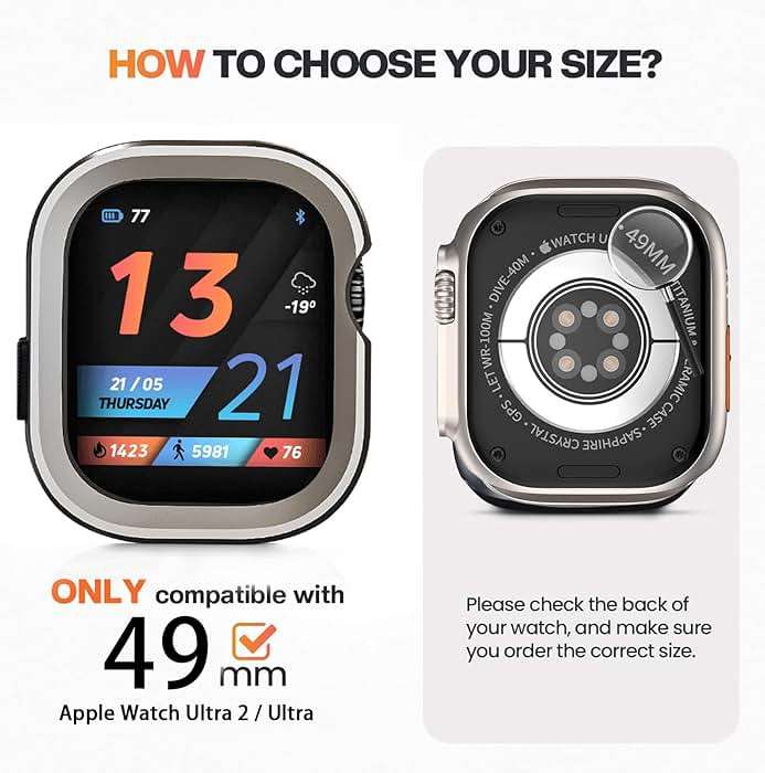 SDOCEBF 2 in 1 Metal Rugged Case for Apple Watch Ultra 3/2/1 Case 49mm, Aluminum Shockproof Protective Bumper with TPU Back Cover, Raised Edge Screen Protection, Titanium Original - Image 2