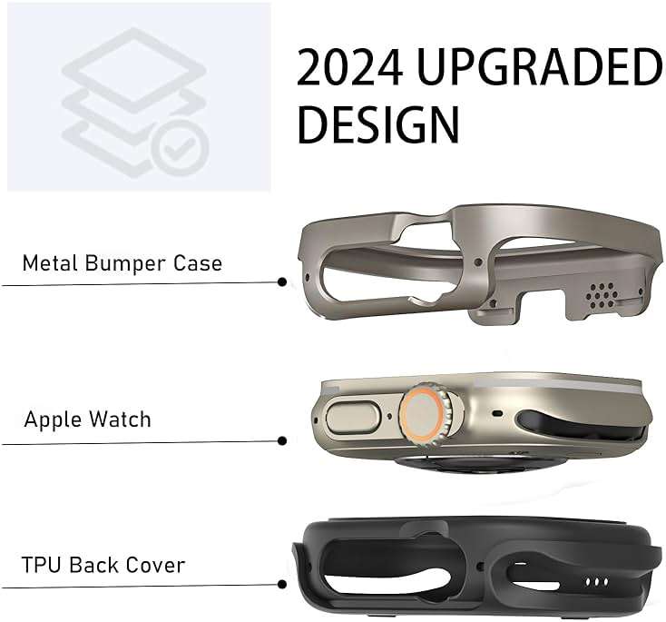 SDOCEBF 2 in 1 Metal Rugged Case for Apple Watch Ultra 3/2/1 Case 49mm, Aluminum Shockproof Protective Bumper with TPU Back Cover, Raised Edge Screen Protection, Titanium Original - Image 3