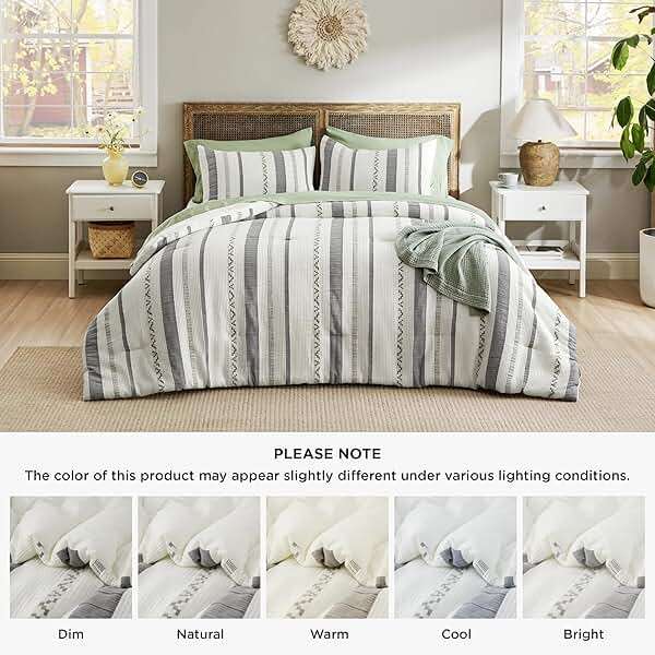 Bedsure Waffle Queen Comforter Set - Ivory Cotton Bedding Set for All Seasons, Stripe Fluffy Bed Set 3 Pieces with 1 Waffle Weave Comforter Queen Size and 2 Pillow Shams - Image 7