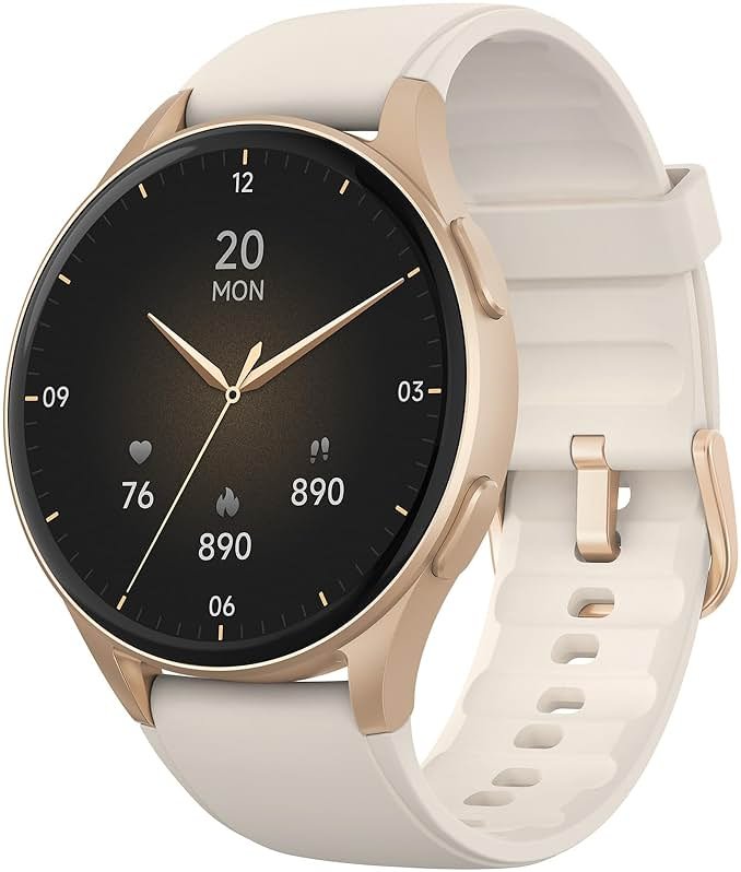 kececo Smartwatch, Built-in Alexa, GPS, VO2 Max, HRV, Blood Oxygen, Sleep Monitoring, Women's Health, Custom Reminders, Sports Tracking, 1.32" AMOLED, Compass, Altimeter (Bluetooth, Gold, 43mm) - Product Image