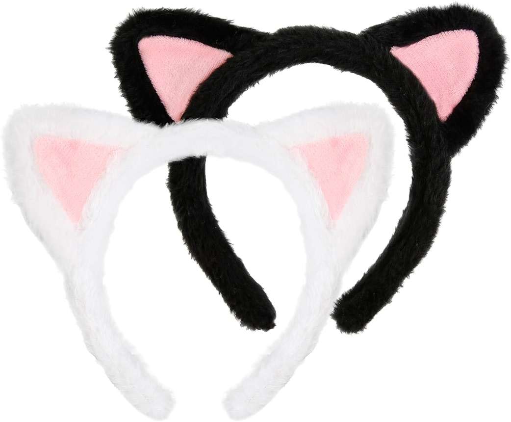 Huachi 2 Packs Cute Cat Ears Headband Spa Headbands for Washing Face Makeup Skincare Halloween Costume, Soft Push Black Cats Animal Head Bands Hair Accessories for Women Teen Girls (Black & White) - Image 1