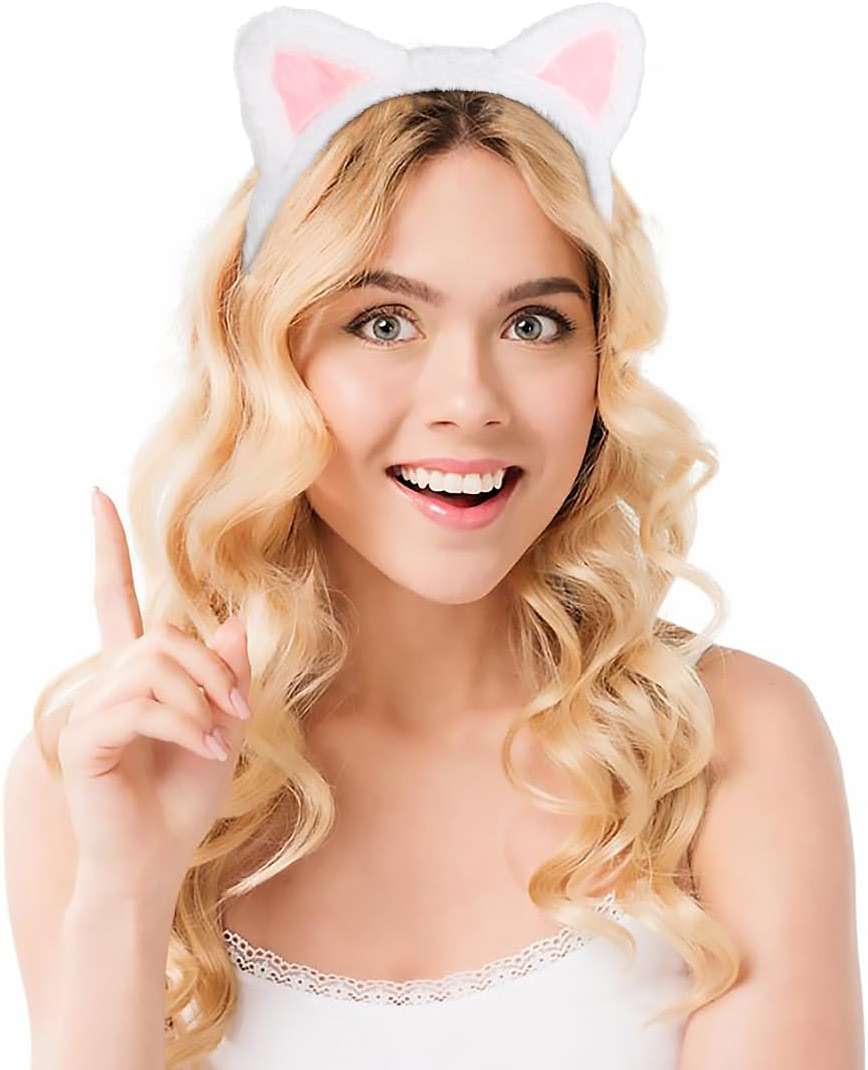 Huachi 2 Packs Cute Cat Ears Headband Spa Headbands for Washing Face Makeup Skincare Halloween Costume, Soft Push Black Cats Animal Head Bands Hair Accessories for Women Teen Girls (Black & White) - Image 2
