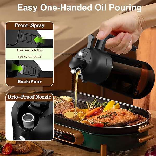 OURCABECUE 2 in 1 Olive Oil Sprayer for Cooking, 16oz/470ml Light-Blocking Dark Olive Oil Dispenser Bottle for Kitchen, Food-Grade Glass Oil Mister with 8 Oil Stickers - Image 2