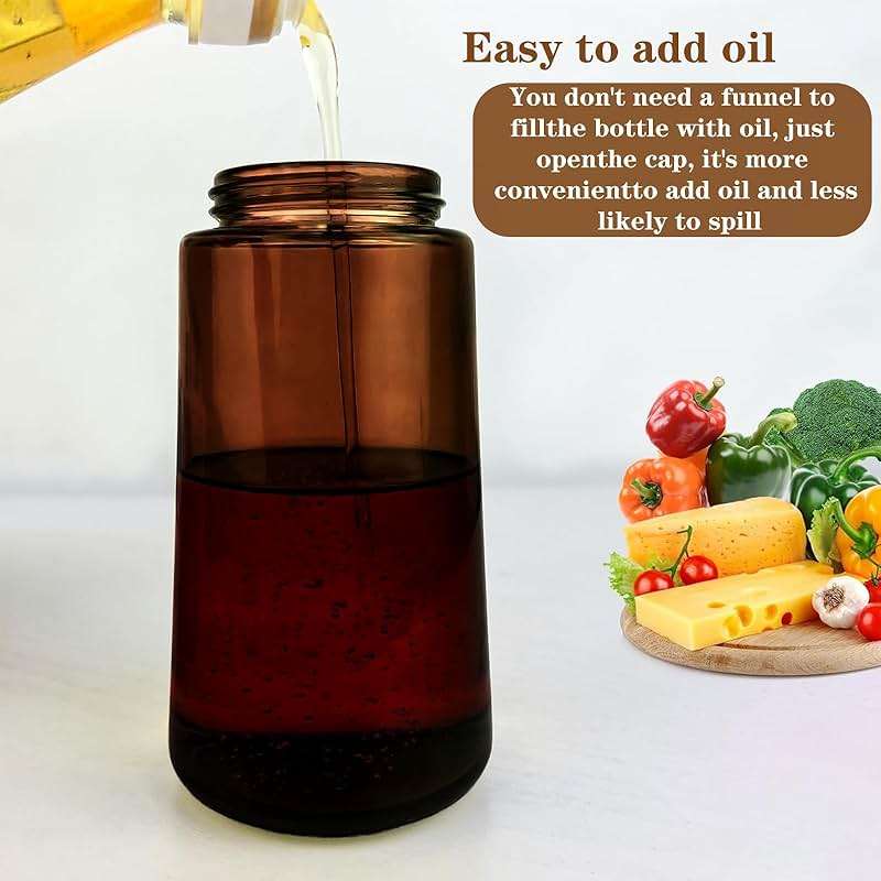 OURCABECUE 2 in 1 Olive Oil Sprayer for Cooking, 16oz/470ml Light-Blocking Dark Olive Oil Dispenser Bottle for Kitchen, Food-Grade Glass Oil Mister with 8 Oil Stickers - Image 5