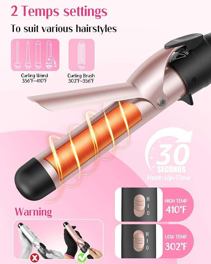ANIEKIN 5 in 1 Curling Iron Set, Fast Heat Up Curling Wand from 3/8 to 1 1/4 Inch and a Thermal Brush Come with, Dual Voltage Hair Curler for Women All Hair Types and Travel Use, Gifts for Women - Image 5