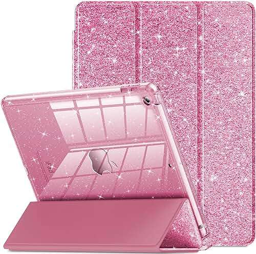 INFILAND for iPad 9th/8th/7th Generation Case 2021/2020/2019 10.2 inch, Glitter Slim Protective Cover with Clear Back, Pencil Holder for Kids Girls for iPad 7/8/9 Gen, Pink - Image 1