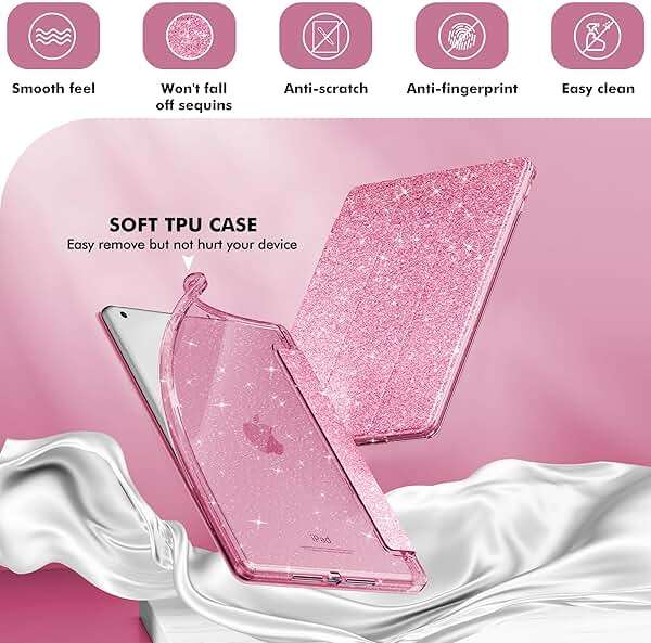 INFILAND for iPad 9th/8th/7th Generation Case 2021/2020/2019 10.2 inch, Glitter Slim Protective Cover with Clear Back, Pencil Holder for Kids Girls for iPad 7/8/9 Gen, Pink - Image 4