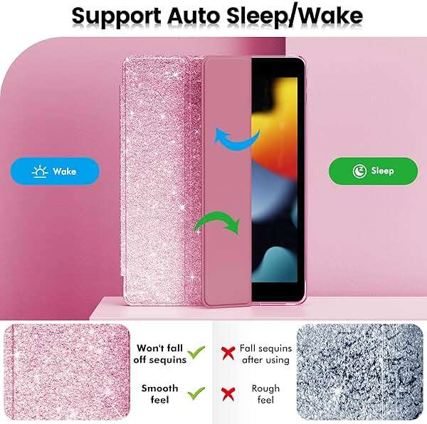 INFILAND for iPad 9th/8th/7th Generation Case 2021/2020/2019 10.2 inch, Glitter Slim Protective Cover with Clear Back, Pencil Holder for Kids Girls for iPad 7/8/9 Gen, Pink - Image 6