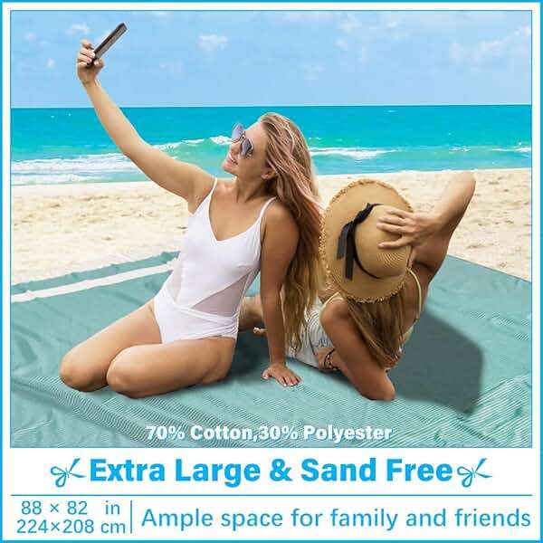 Oversized Turkish Beach Towel Blanket XXL Cotton Sandproof Towels Boho Woven Extra Large Big Sand Free Giant Throw Blankets Huge Quilt XL Picnic Camping Necessities Cloud For Adult Gifts Teal - Image 2