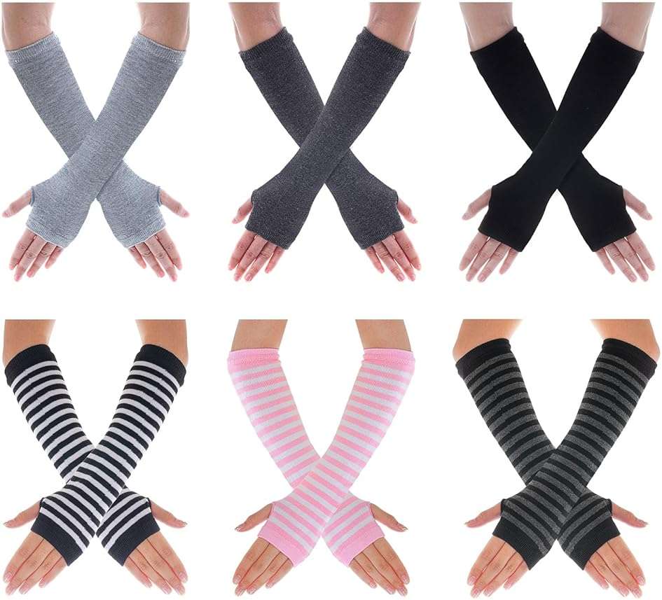 Tongcloud 6 Pairs Women Fingerless Gloves for Women Girls Winter Knitted Arm Warmers Gloves - Image 1