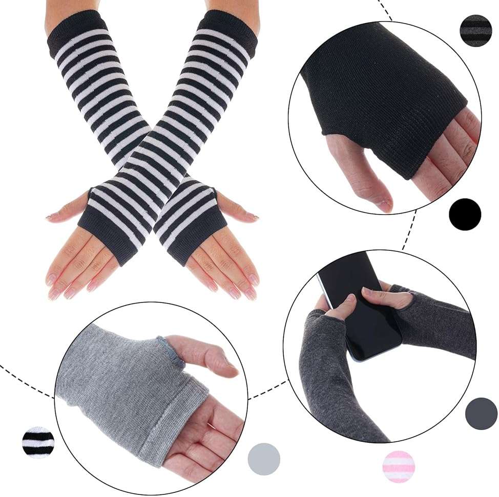 Tongcloud 6 Pairs Women Fingerless Gloves for Women Girls Winter Knitted Arm Warmers Gloves - Image 3