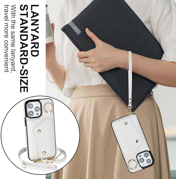 LUVI Compatible with iPhone 16 Pro Wallet Case with Card Holder Crossbody Neck Strap Lanyard Wrist Strap Purse for Women PU Leather Flip with Credit Card Kickstands Stand Cover White - Image 6