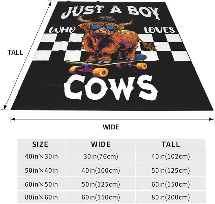 Just A Boy Who Love Cows Blanket Funny Highland Cows Decor Throw Blanket Gifts for Girls Boys Super Warm Soft Plush Fleece Flannel Cattle Blanket Couch Bedding Blanket for Adults Kids Women 50"X40" - Image 3