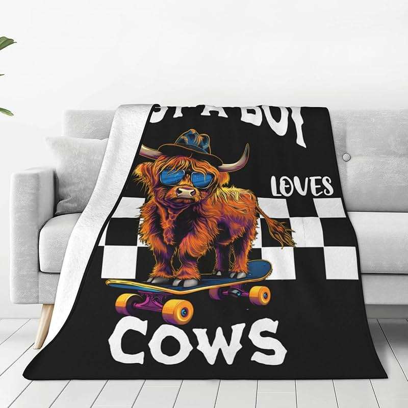 Just A Boy Who Love Cows Blanket Funny Highland Cows Decor Throw Blanket Gifts for Girls Boys Super Warm Soft Plush Fleece Flannel Cattle Blanket Couch Bedding Blanket for Adults Kids Women 50"X40" - Image 9