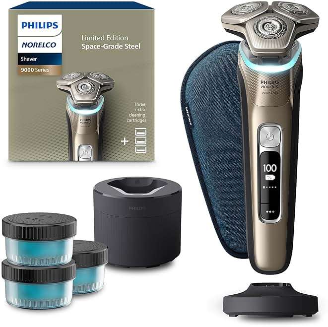 Philips Norelco Shaver Series 9000 Space Grade Edition, Wet & Dry Electric Shaver, with Lift & Cut Shaving System, Pop-up Trimmer, Cleaning Pod & 3 Cartridges, Charge Stand & Travel Case, S9979/92 - Image 1