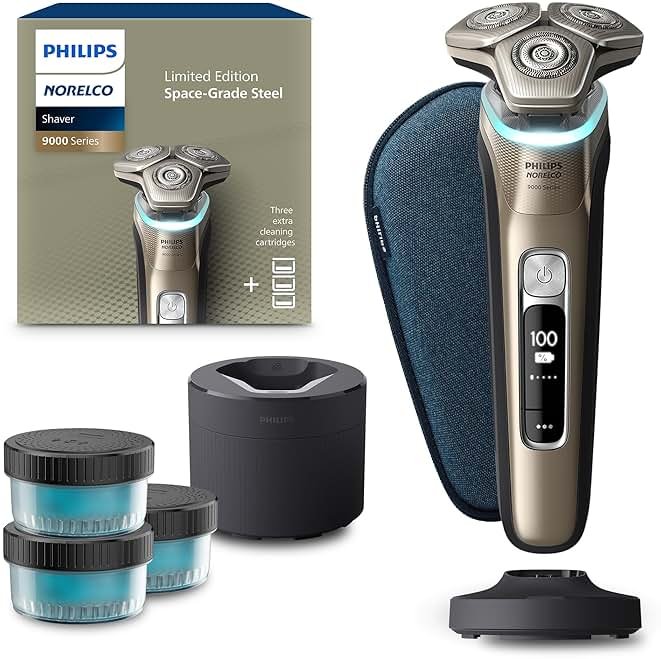 Philips Norelco Shaver Series 9000 Space Grade Edition, Wet & Dry Electric Shaver, with Lift & Cut Shaving System, Pop-up Trimmer, Cleaning Pod & 3 Cartridges, Charge Stand & Travel Case, S9979/92 - Product Image