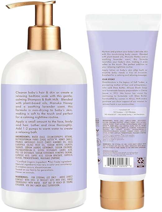 Shea Moisture Baby Care Set – Relaxing Nighttime Shampoo & Bath Milk + Body Cream for Delicate Skin, Manuka Honey & Lavender (2 Piece Set) - Image 2
