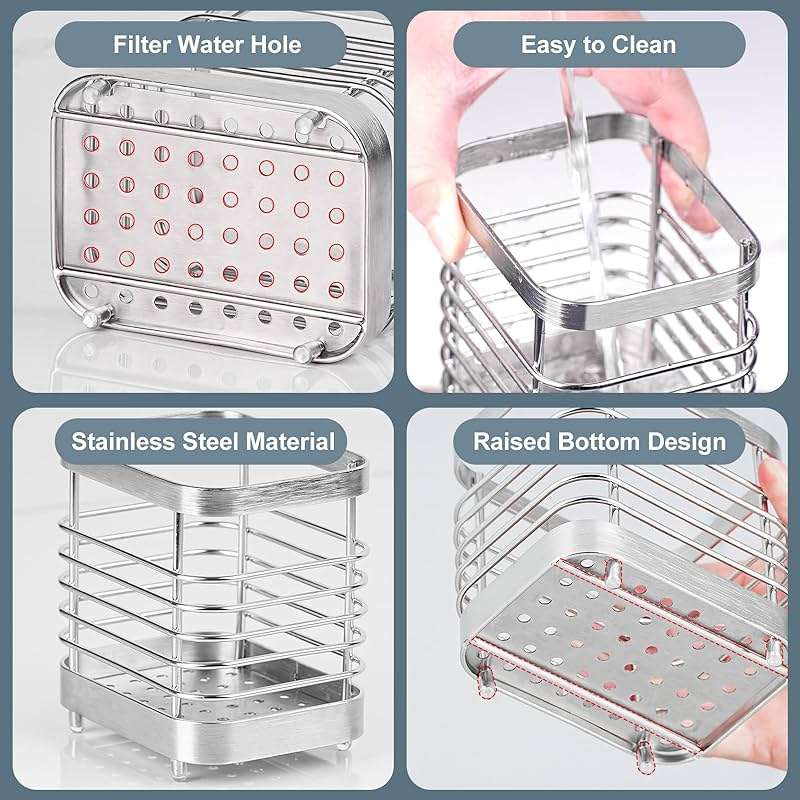 IWNTWY Utensil Holder, Stainless Steel Utensil Drying Rack for Kitchen Counter, Silverware Cutlery Flatware Holder Forks, Knives, Spoons, Chopsticks Organizer (Silver) - Image 5